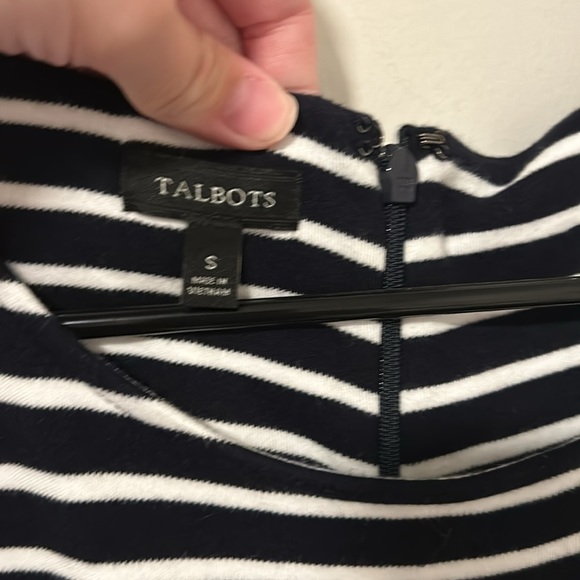 Talbots 100% Cotton Navy Blue and White Striped Dress  Coastal Size Small - Picture 3 of 6